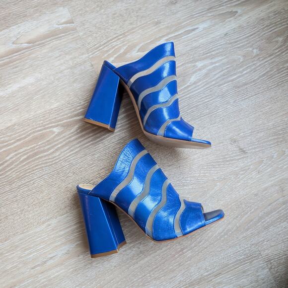 NWOT Giampaolo Viozzi Blue Mesh Cutout Open Toe Mule Leather Shoes, size EU 38 - Picture 3 of 8